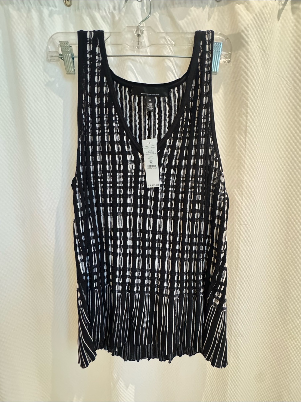 White House Black Market Black & Ecru Textured Peplum Tank